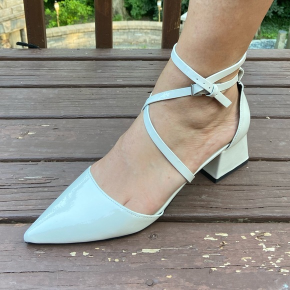 Topshop Strappy Cream Gray Block Heels Size 10 - Picture 3 of 5